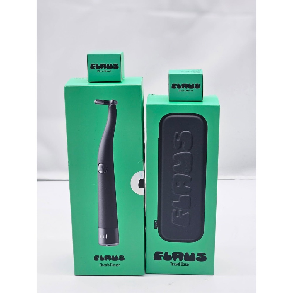Flaus Electric Flosser Unisex OS Black New Bundle with Travel Case Mirror Mounts